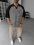 Men's Vintage Striped Polo in black and off-white - front view