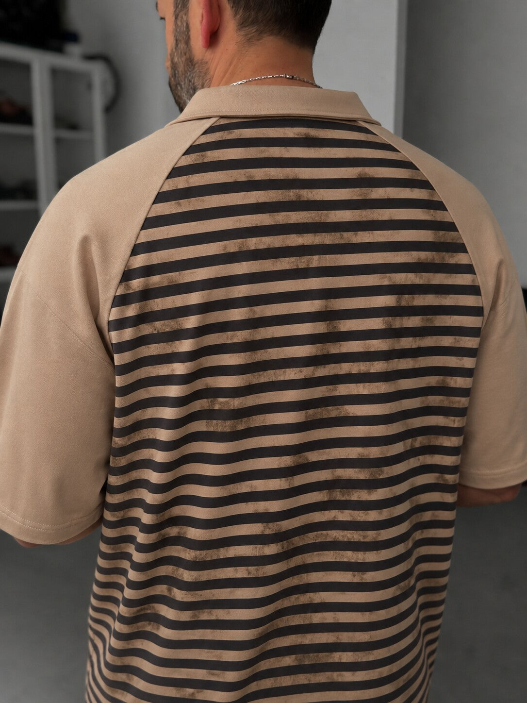 Vintage Striped Polo in beige and dark brown - back detail