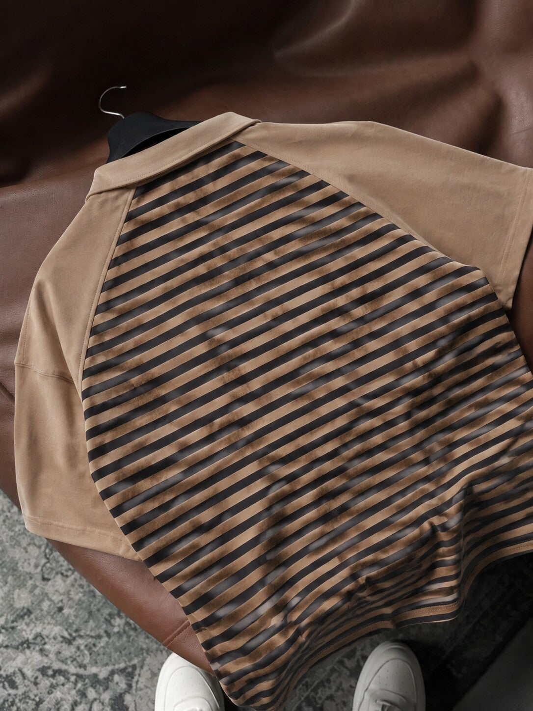 Vintage Striped Polo in beige and dark brown - front flat lay