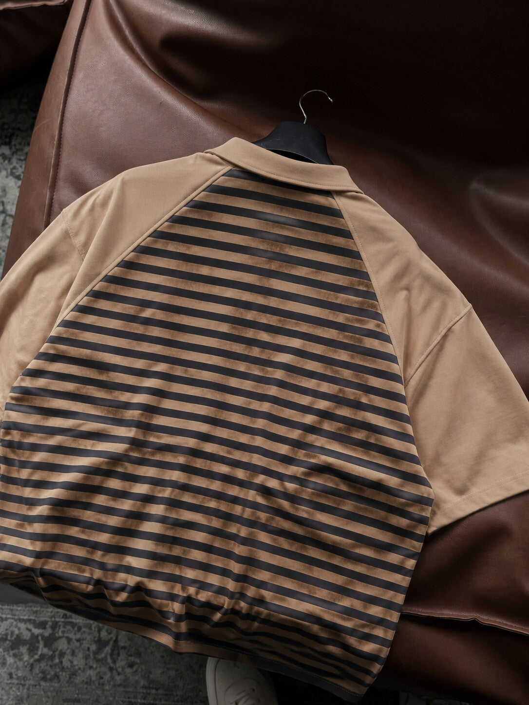 Vintage Striped Polo in beige and dark brown - back flat lay