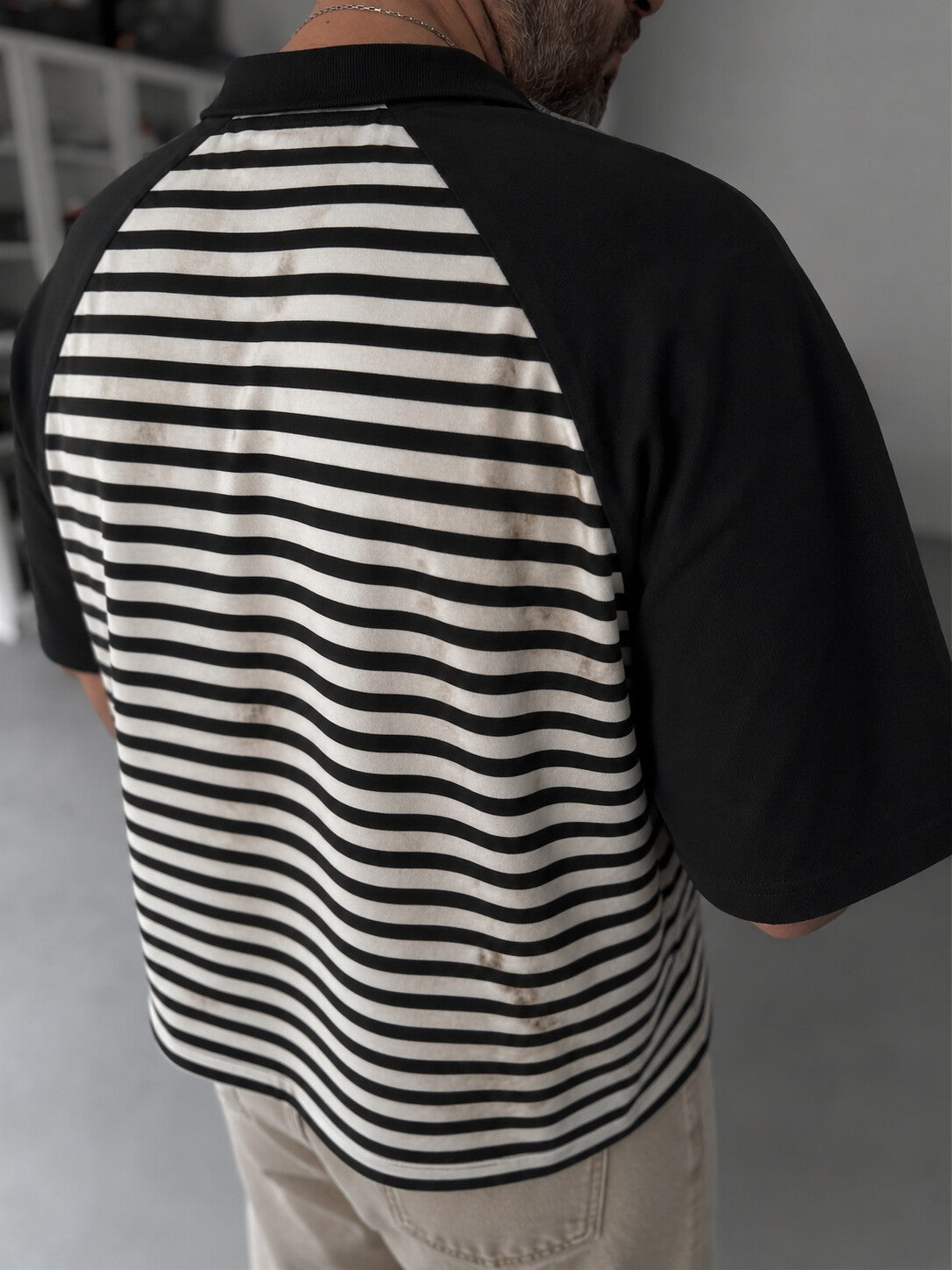 Vintage Striped Polo in black and off-white - back detail