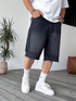 Black Wash Unfinished Hem Denim Shorts