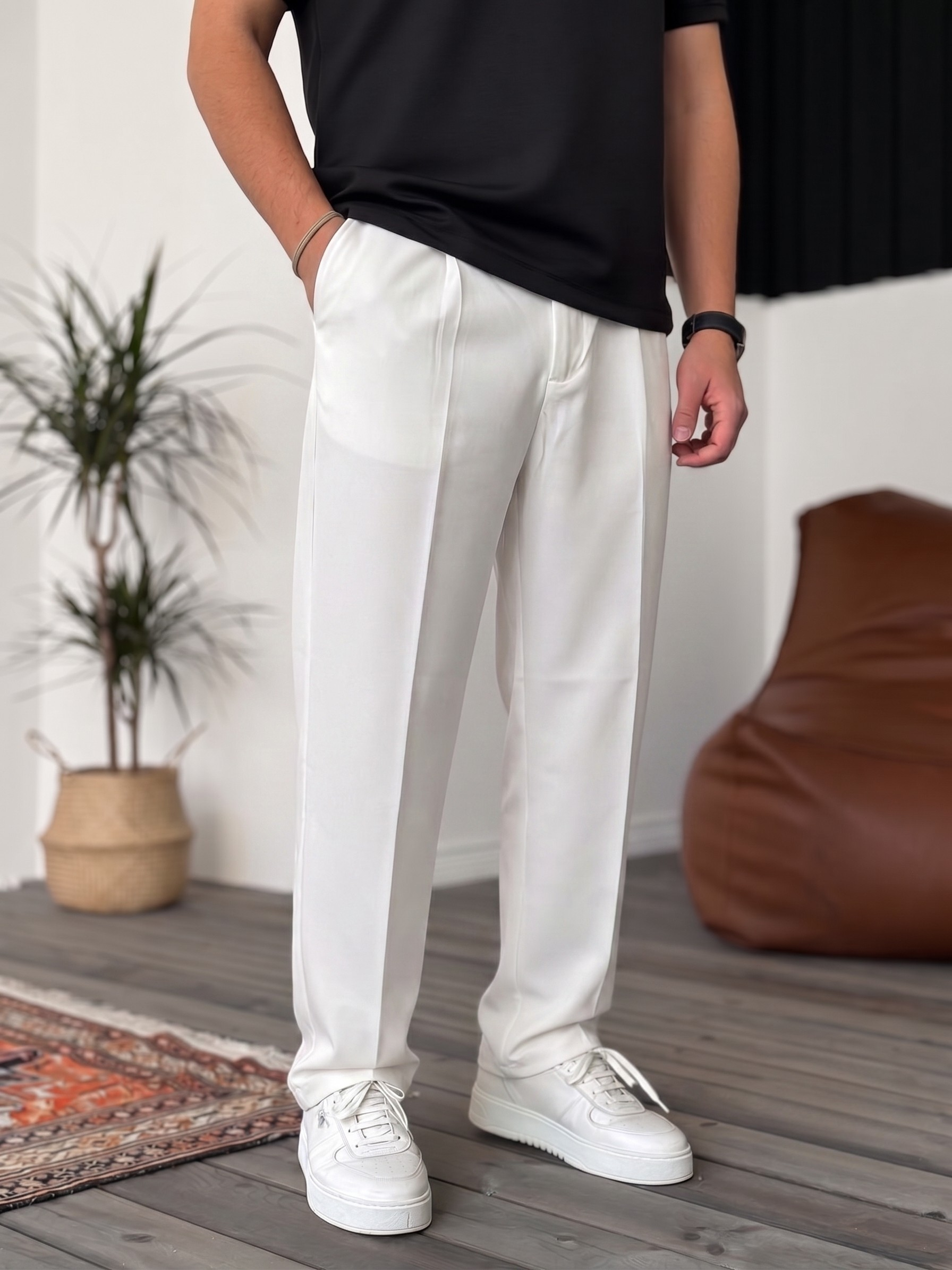 Wide Leg Chino Trousers - White