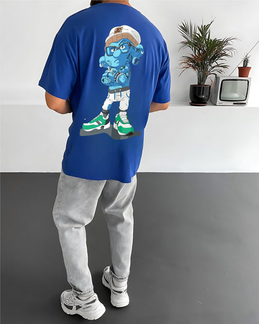 Blue "Crime" Printed Oversize T-Shirt