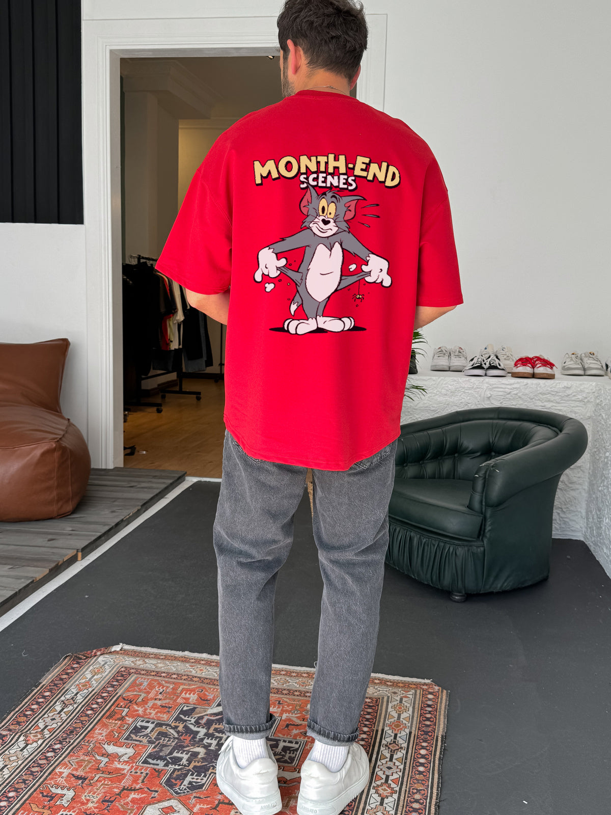 Red "Month end" printed Oversize T-Shirt