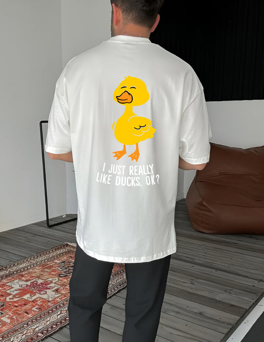 White "Duck Lover" Printed Oversize T-Shirt