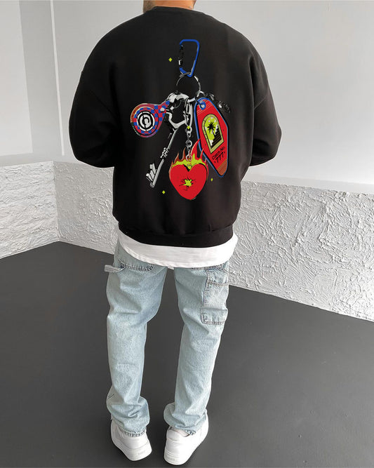 Black "777" Printed Oversize Sweatshirt