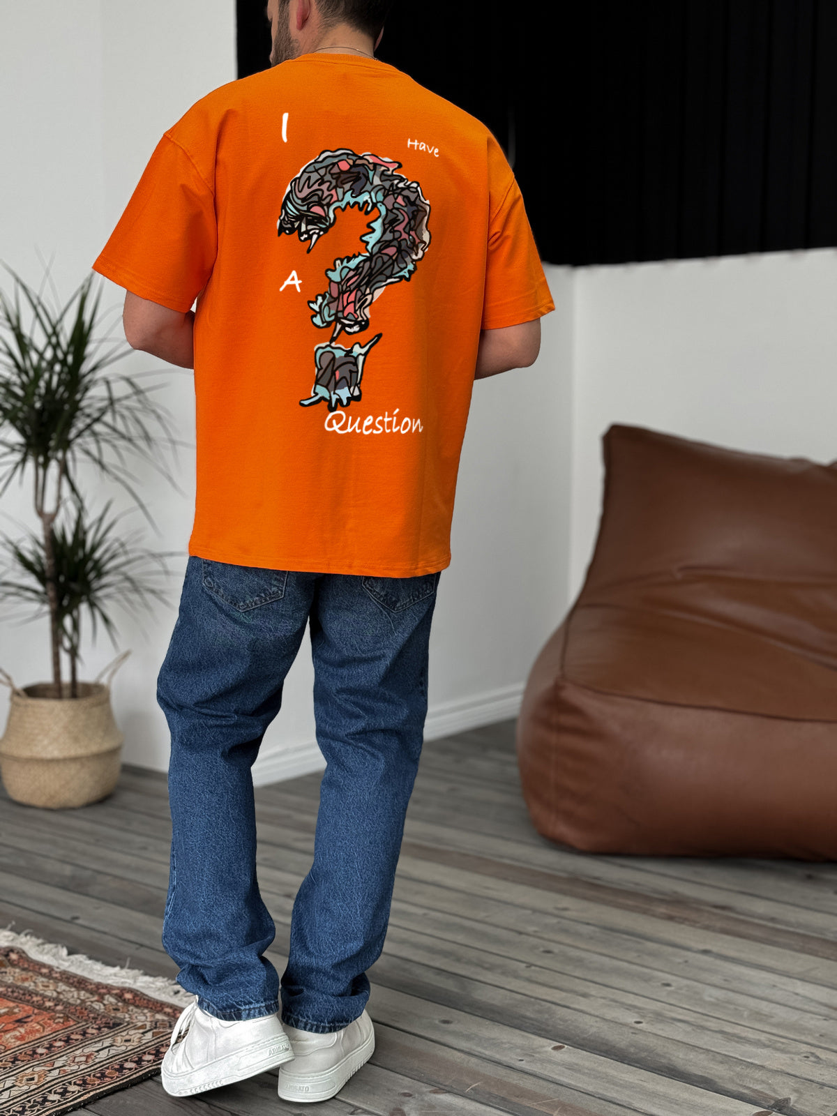 Orange "Question" printed Oversize T-Shirt