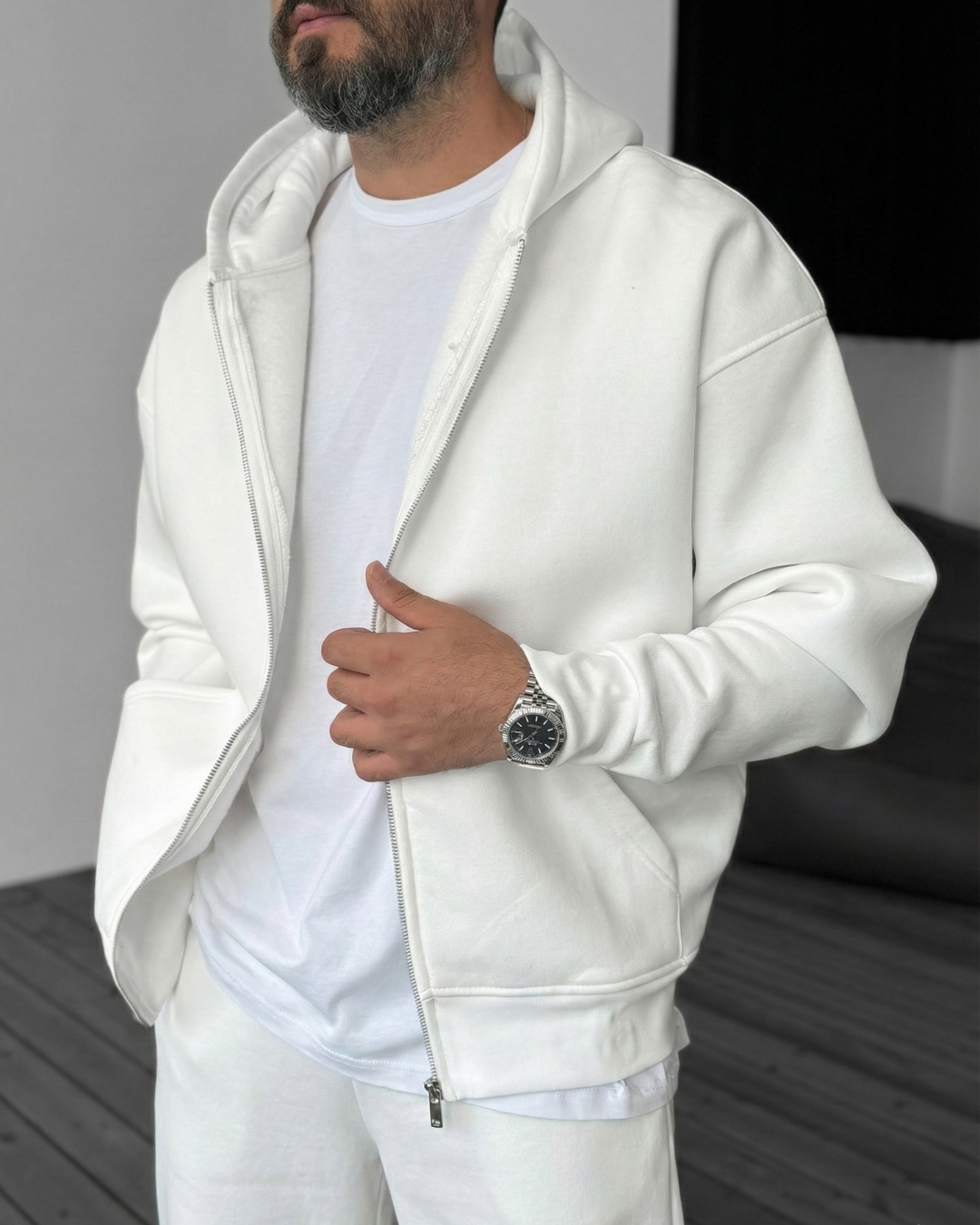 White Zip-Up Hoodie