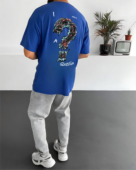 Blue "Question" Printed Oversize T-Shirt