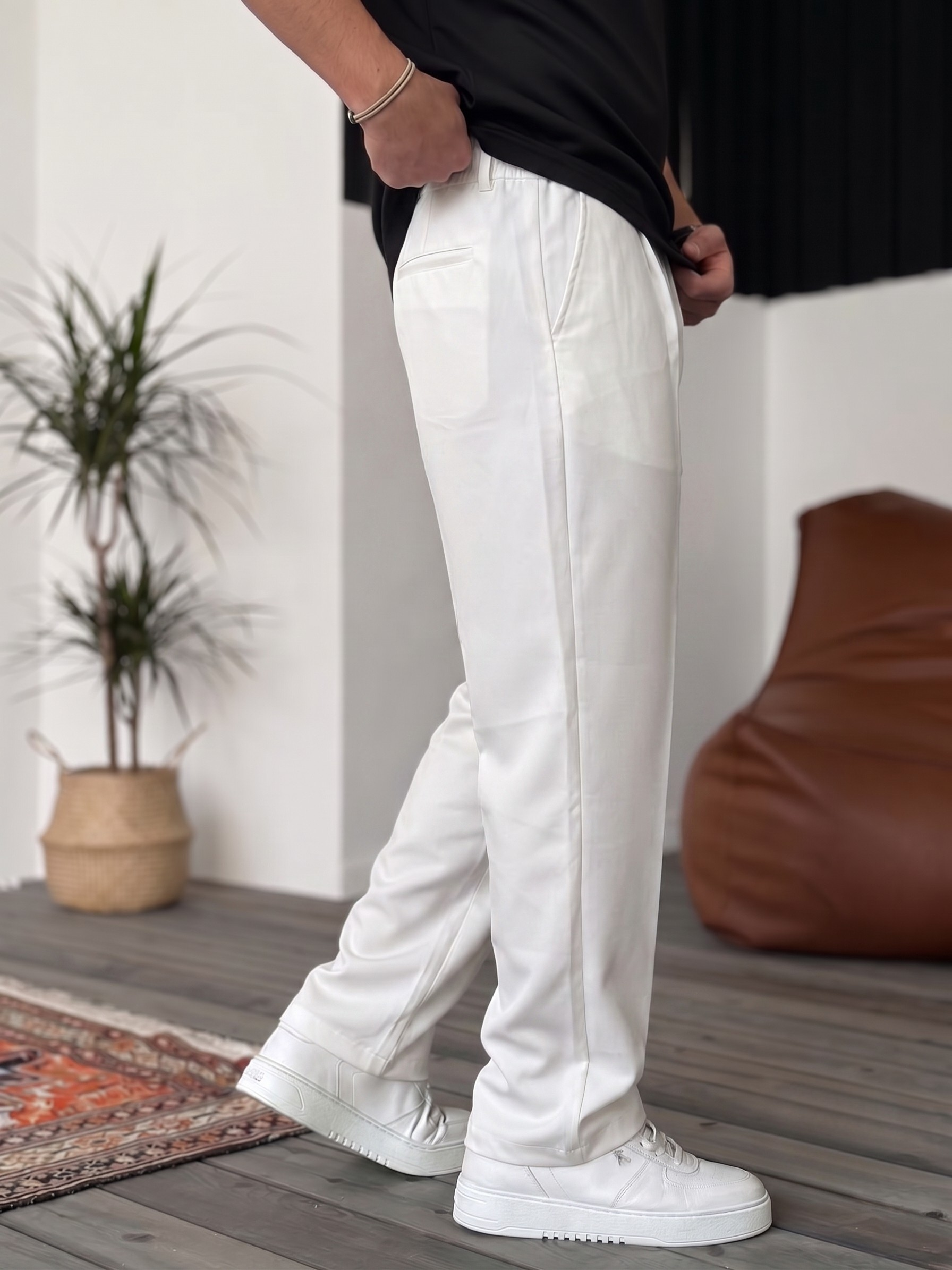 Wide Leg Chino Trousers - White
