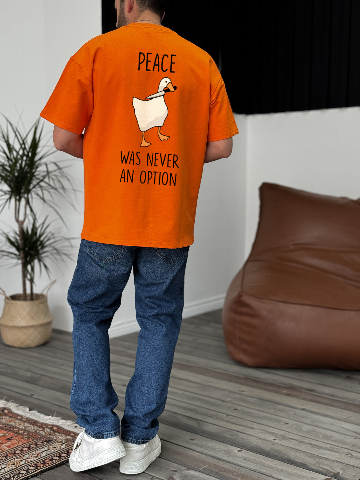 Orange "Peace" printed Oversize T-Shirt