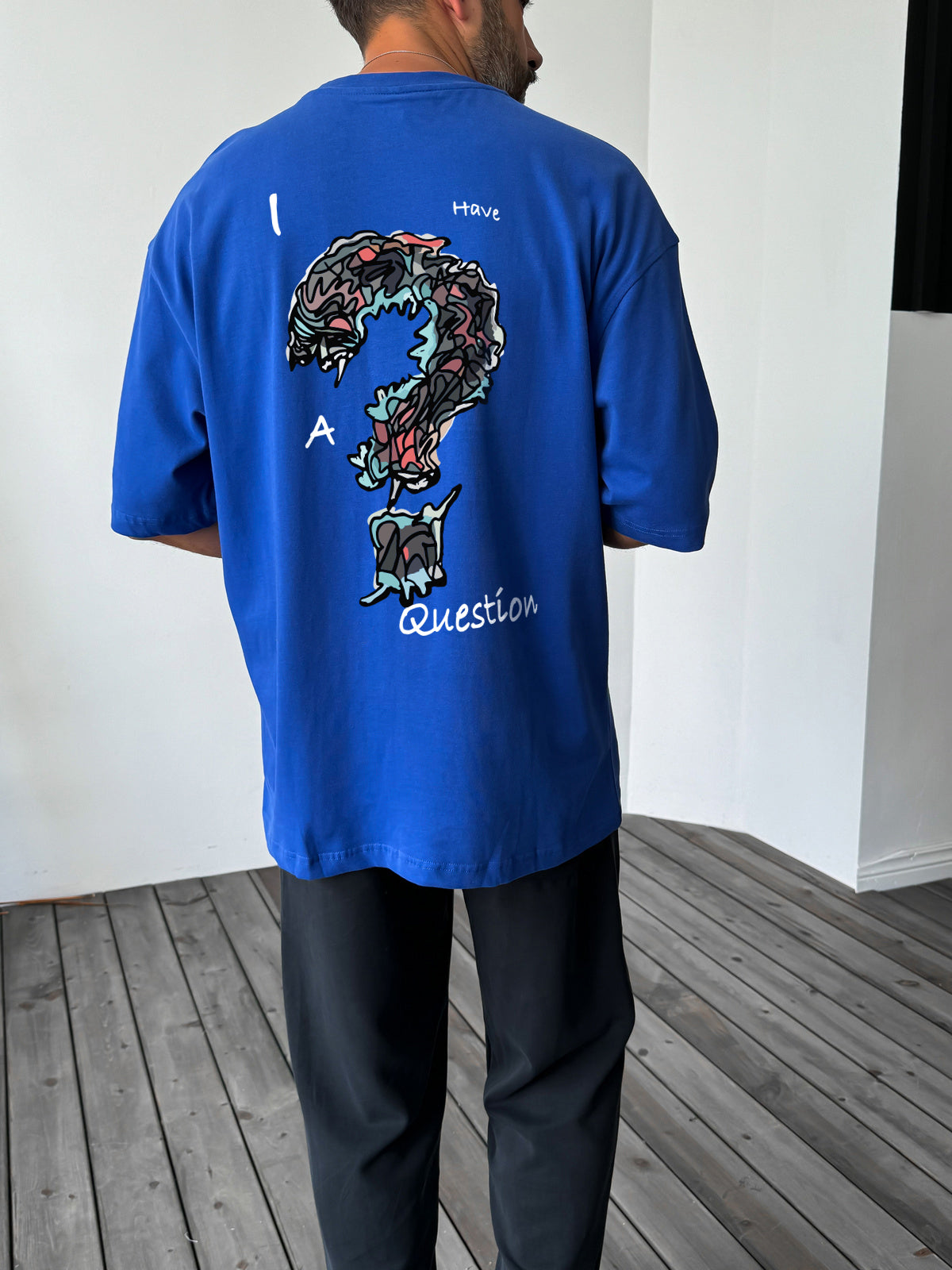Royal Blue "Question" printed Oversize T-Shirt