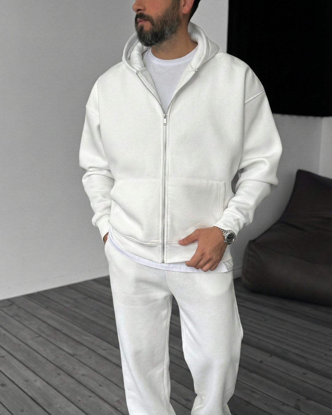 White Zip-Up Hoodie