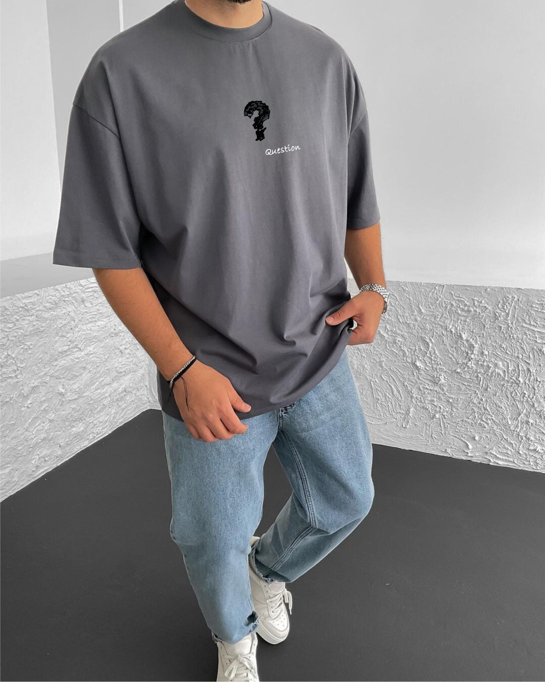 Smoked "Question" Printed Oversize T-Shirt