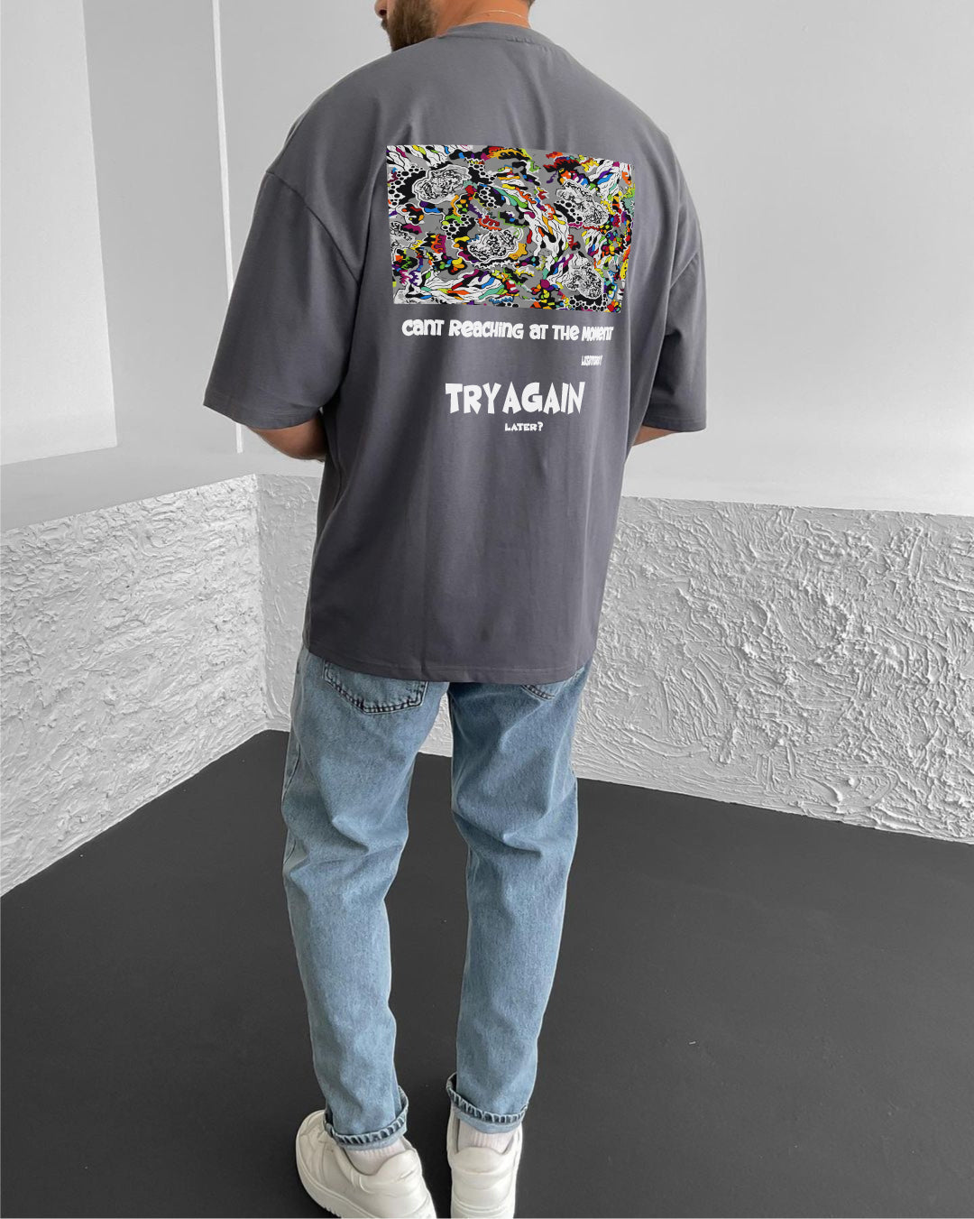 Smoked "Try Again" Printed Oversize T-Shirt