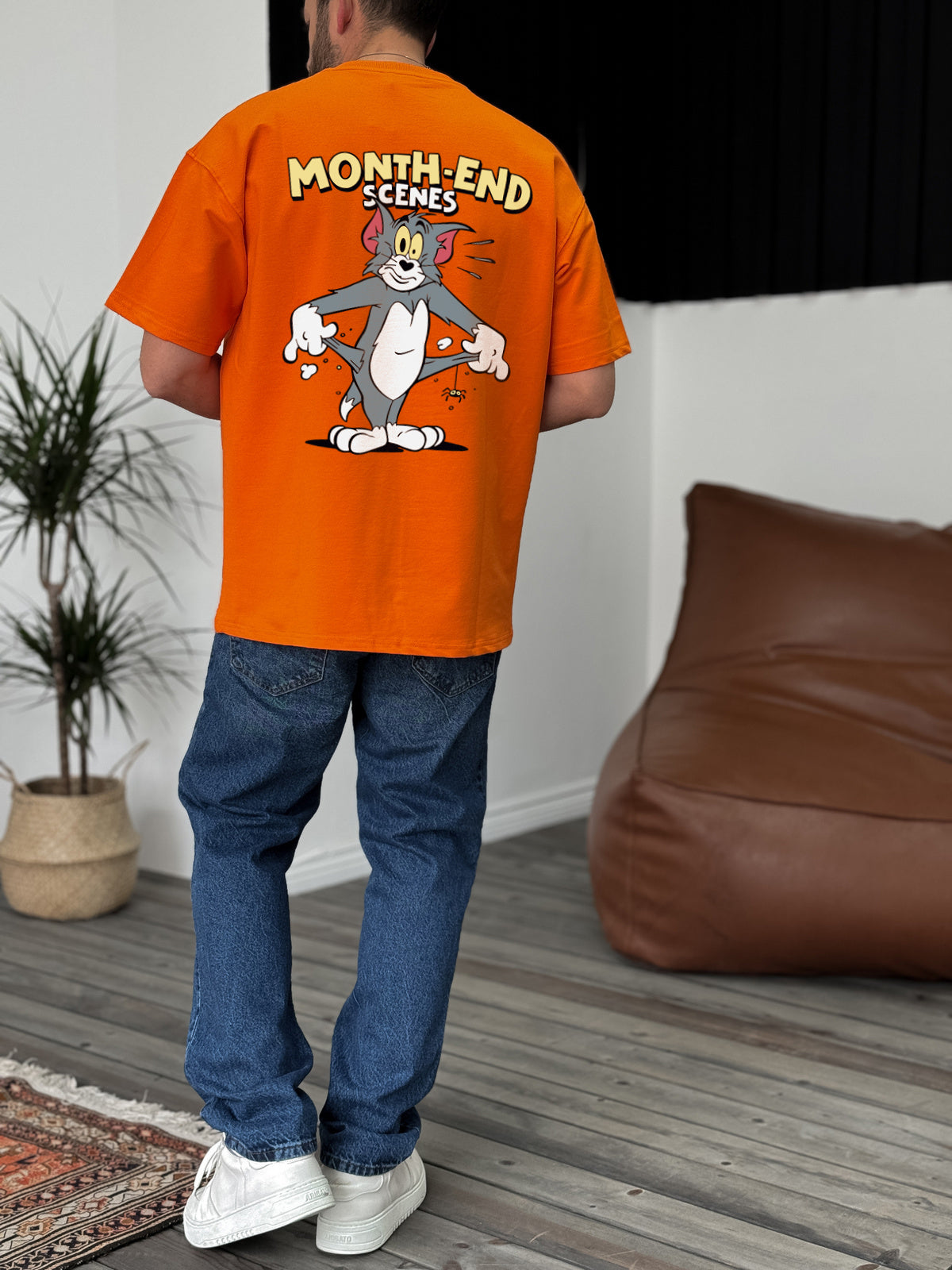 Orange "Month-End" printed Oversize T-Shirt