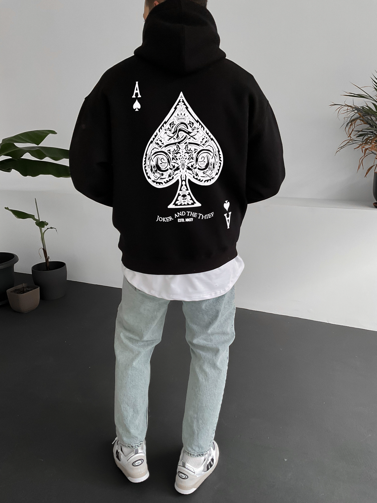 Black "Ace" Printed Oversize Hoodie