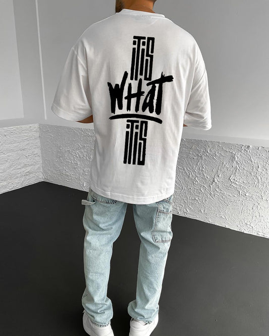White What Printed Oversize T-Shirt