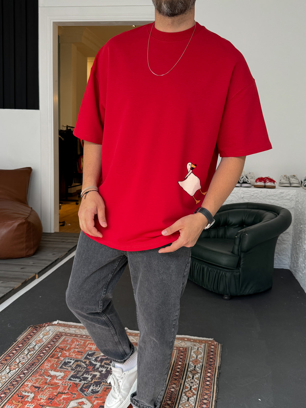 Red "peace" printed Oversize T-Shirt