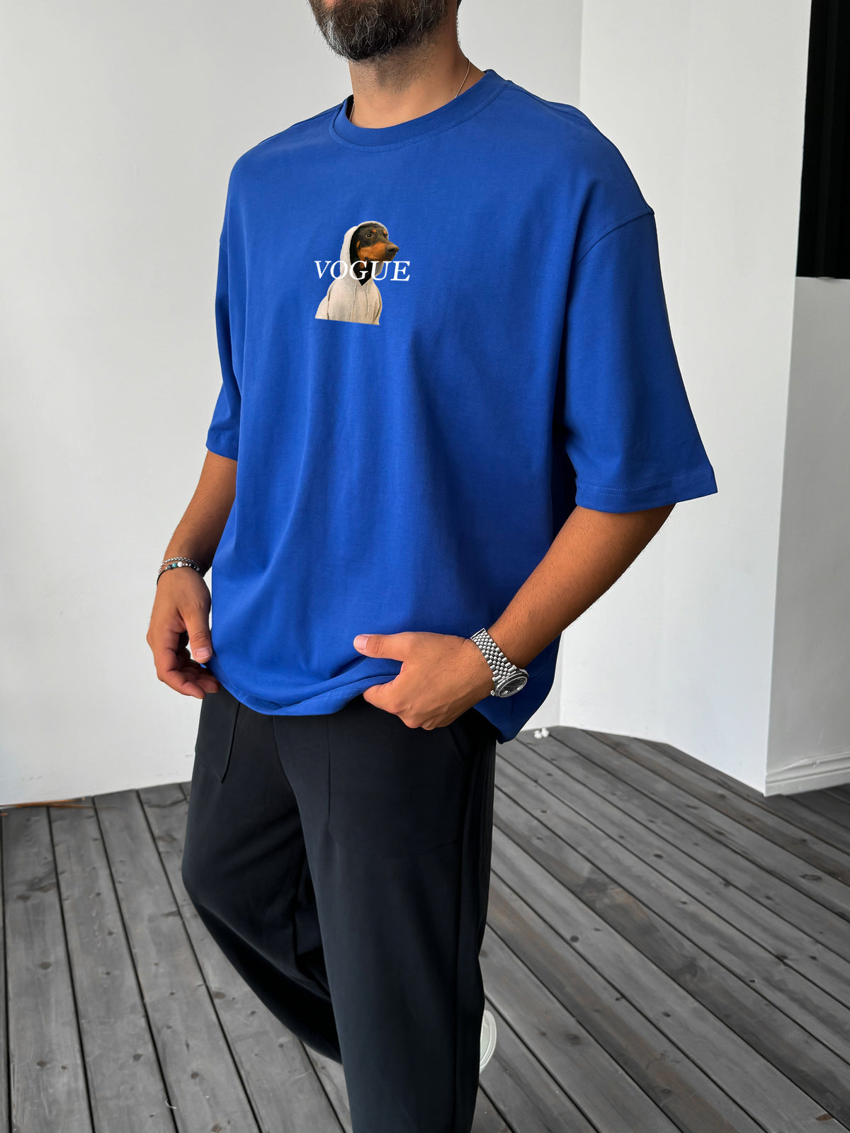 Royal Blue "Vogue" printed Oversize T-Shirt