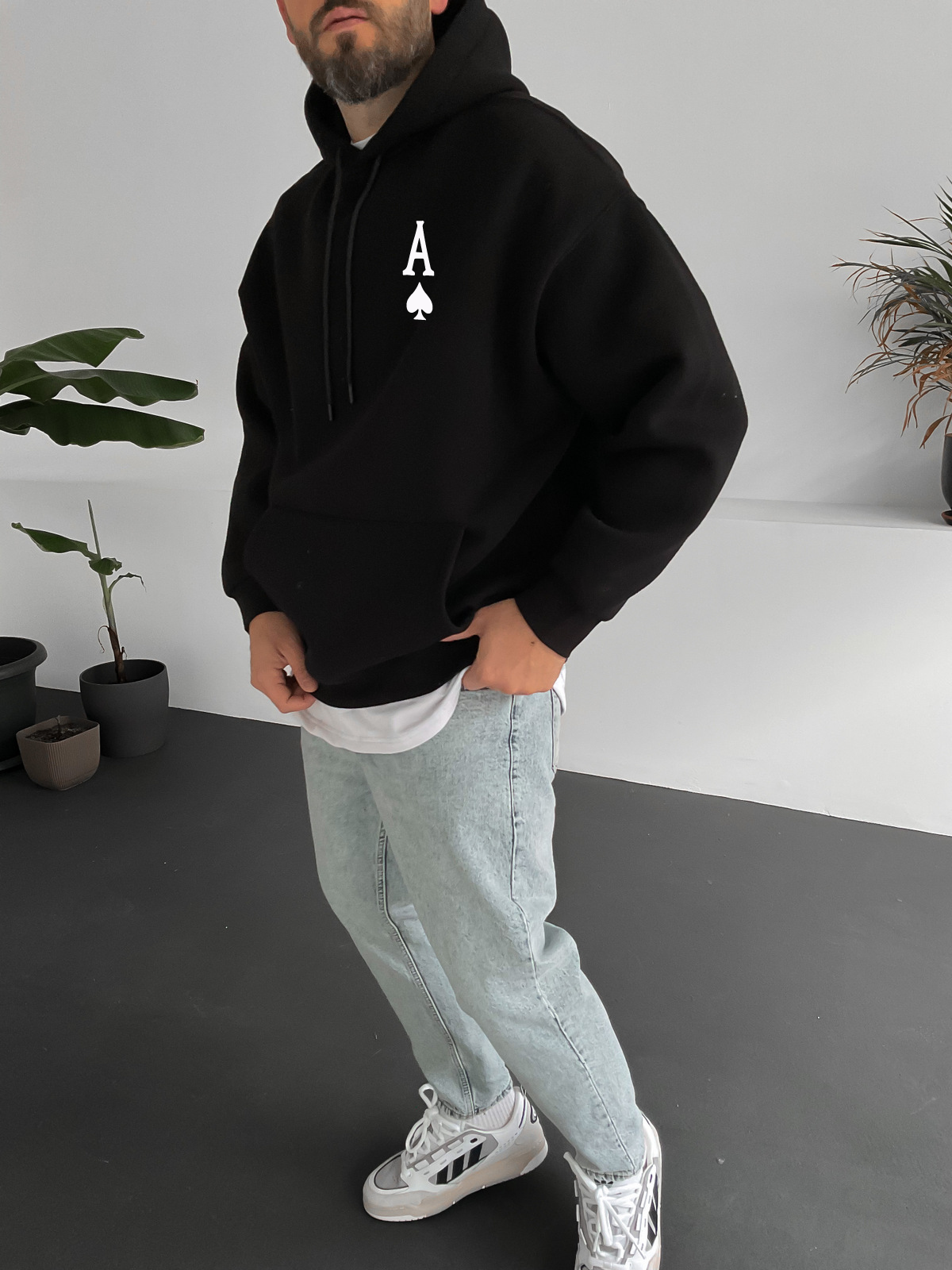 Black "Ace" Printed Oversize Hoodie