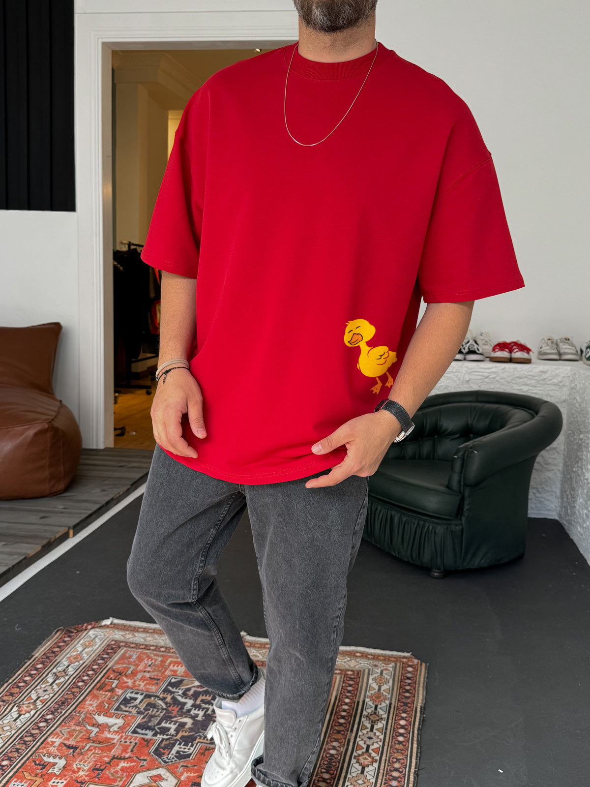Red "Duck Lover" printed Oversize T-Shirt