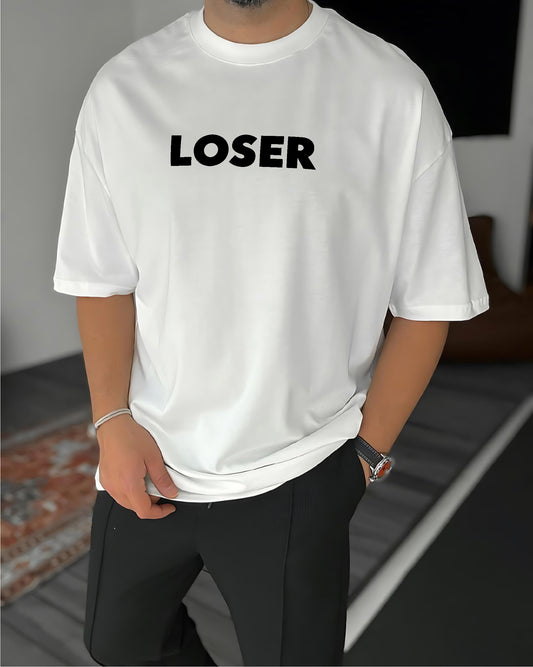 White "Loser" Printed Oversize T-Shirt