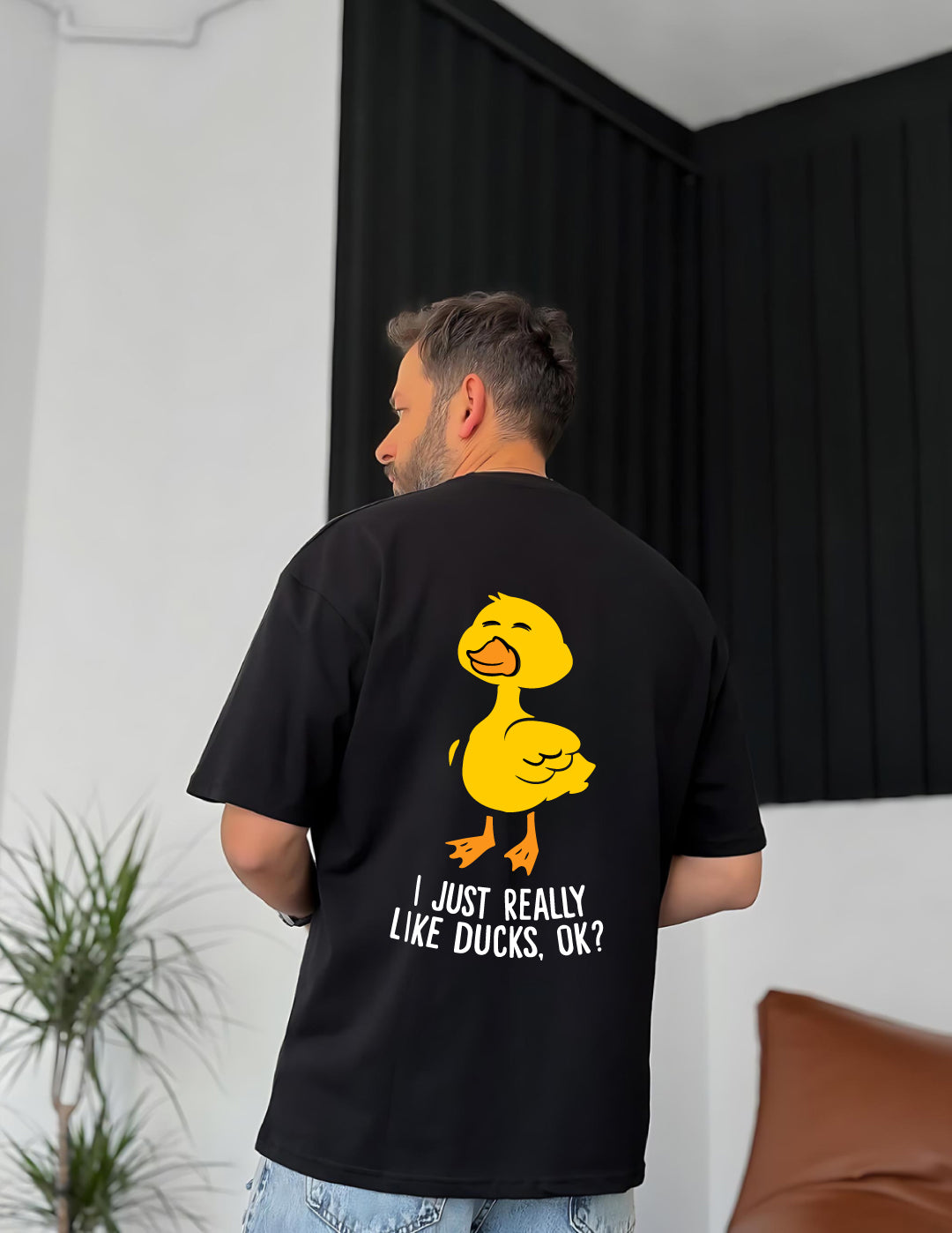 Black "Duck Lover" Printed Oversize T-Shirt