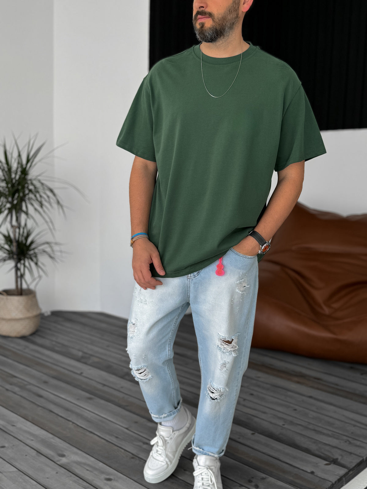 Olive Basic Oversize T-Shirt