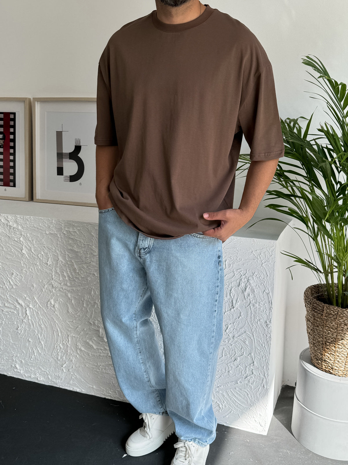 Brown Basic Oversize T-Shirt