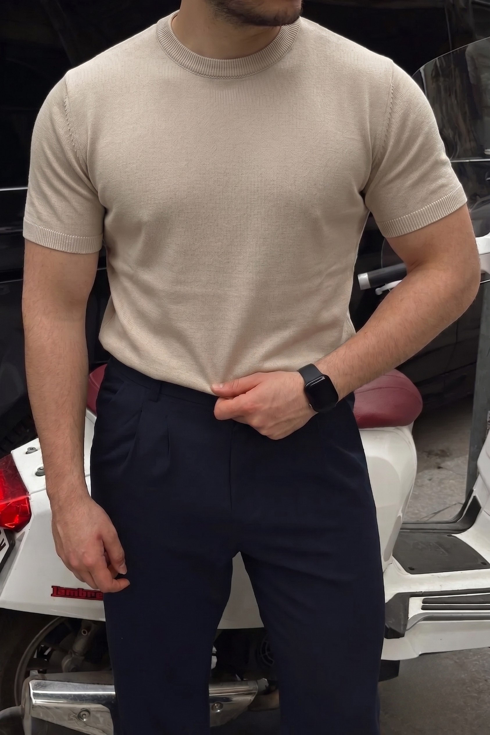 Beige Crewneck Knitted Tee