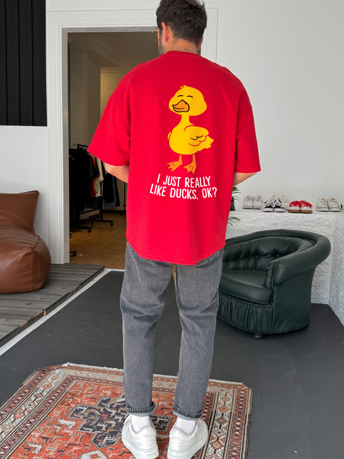 Red "Duck Lover" printed Oversize T-Shirt