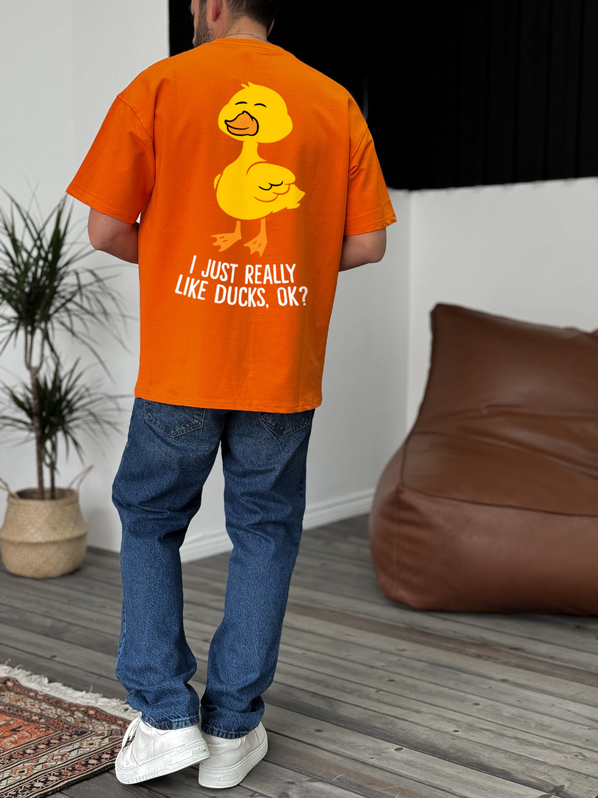 Orange "Duck Lover" printed Oversize T-Shirt