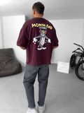 Burgundy "Month-End" printed Oversize T-Shirt - Broek