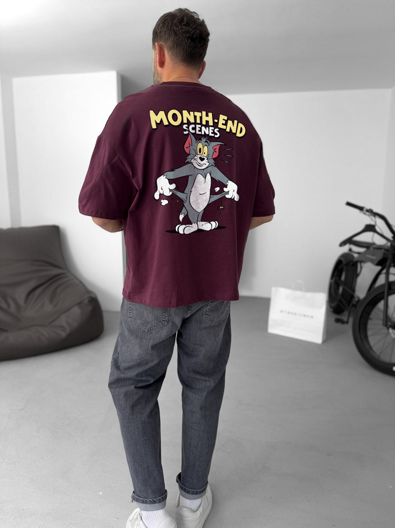 Burgundy "Month-End" printed Oversize T-Shirt