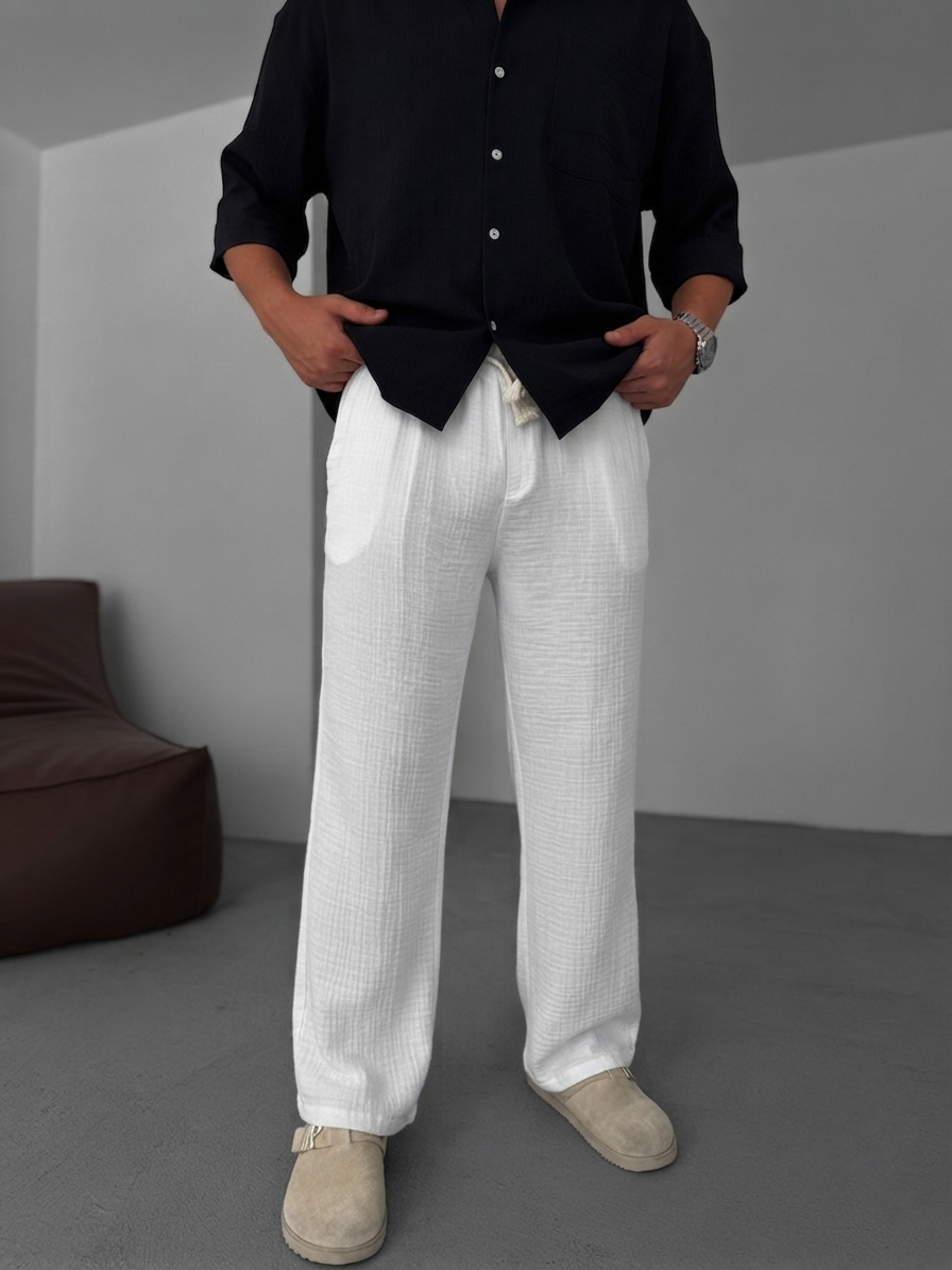 Muslin Wide-Leg Trousers — White