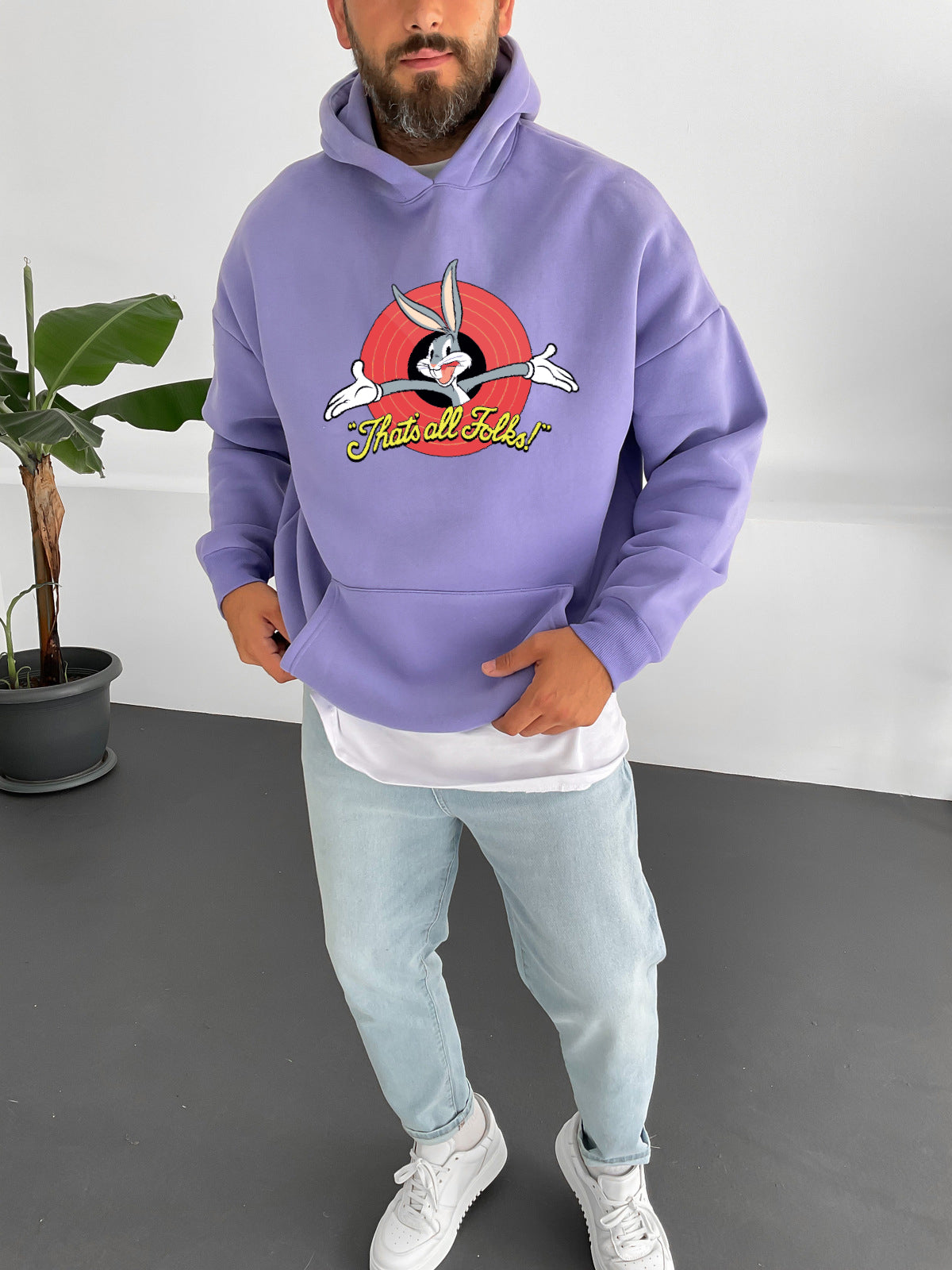 Purple "that's-all-folks" Printed Oversize Hoodie