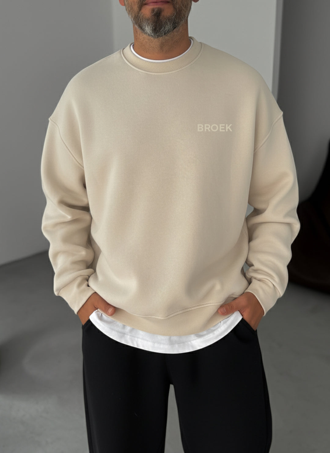 Oversized Crewneck Sweatshirt - Beige Broek