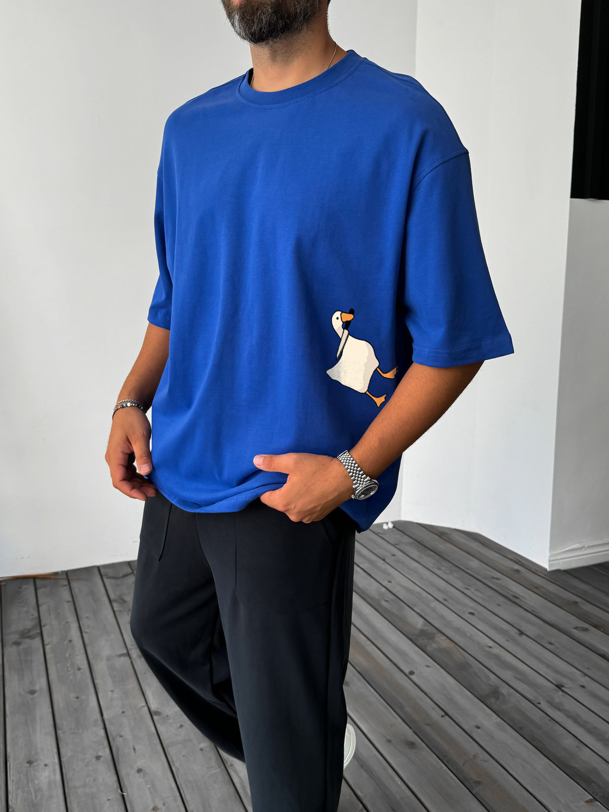 Royal Blue "Peace" printed Oversize T-Shirt