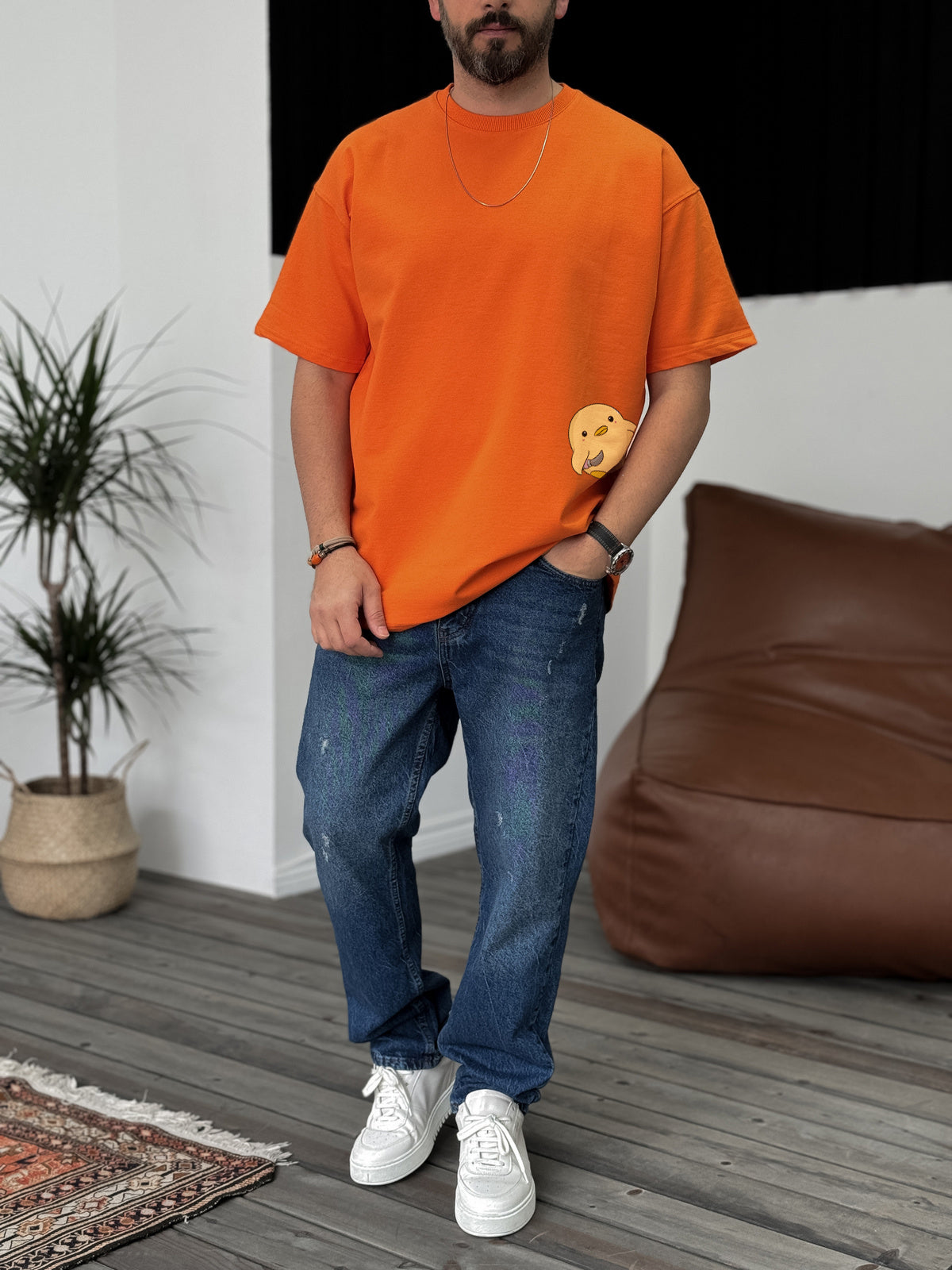 Orange "Violence" printed Oversize T-Shirt