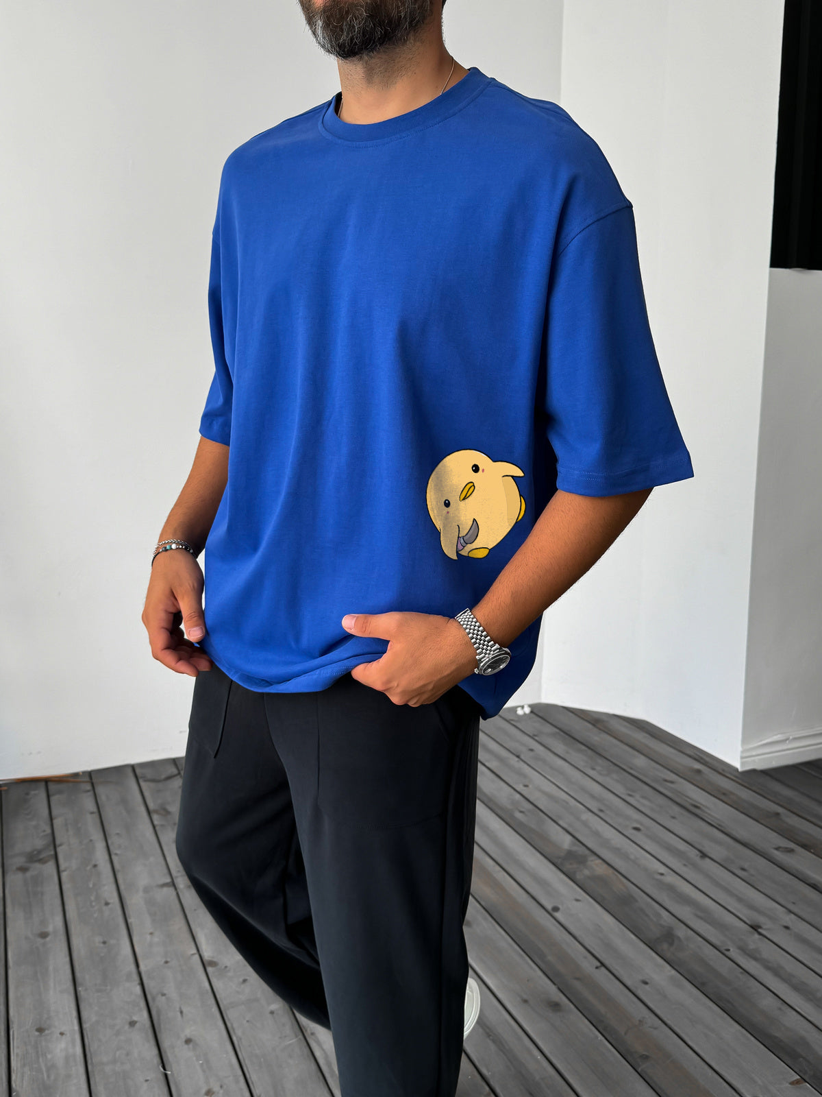 Royal Blue "Violence" printed Oversize T-Shirt