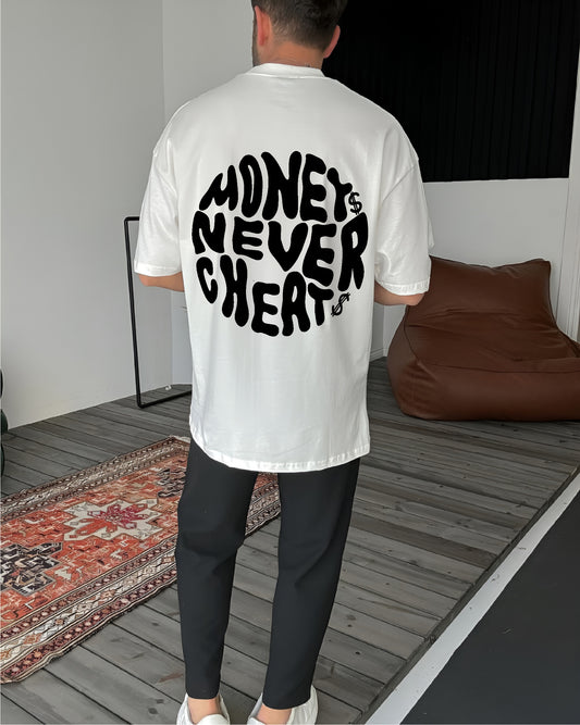 White "Money Integrity" Printed Oversize T-Shirt