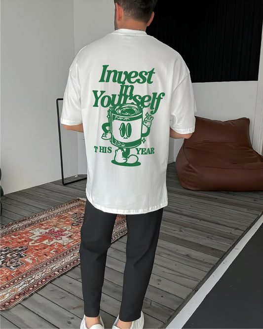 White "Self-improvement" Printed Oversize T-Shirt