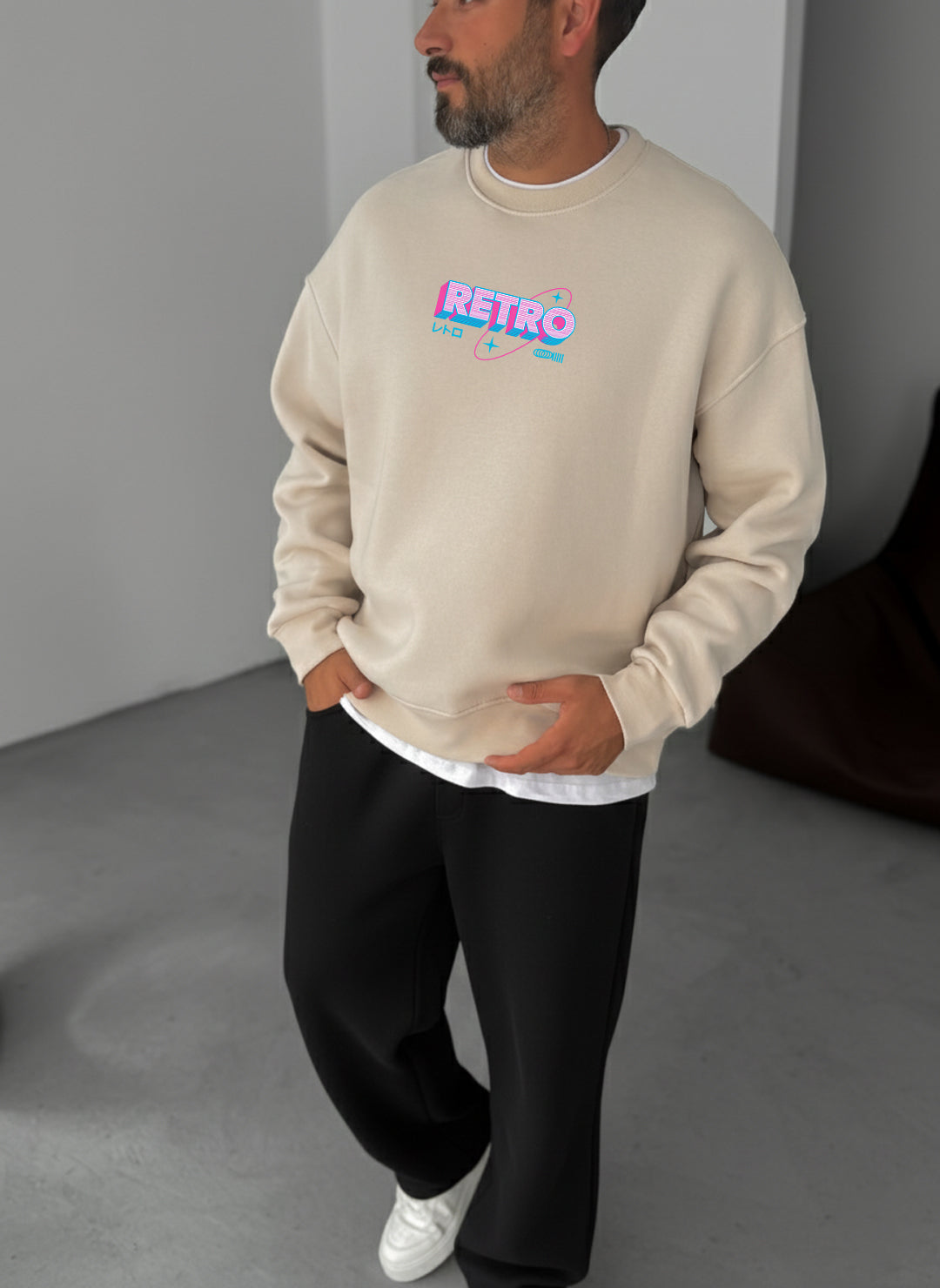 Retro Gaming Crewneck - Beige Broek