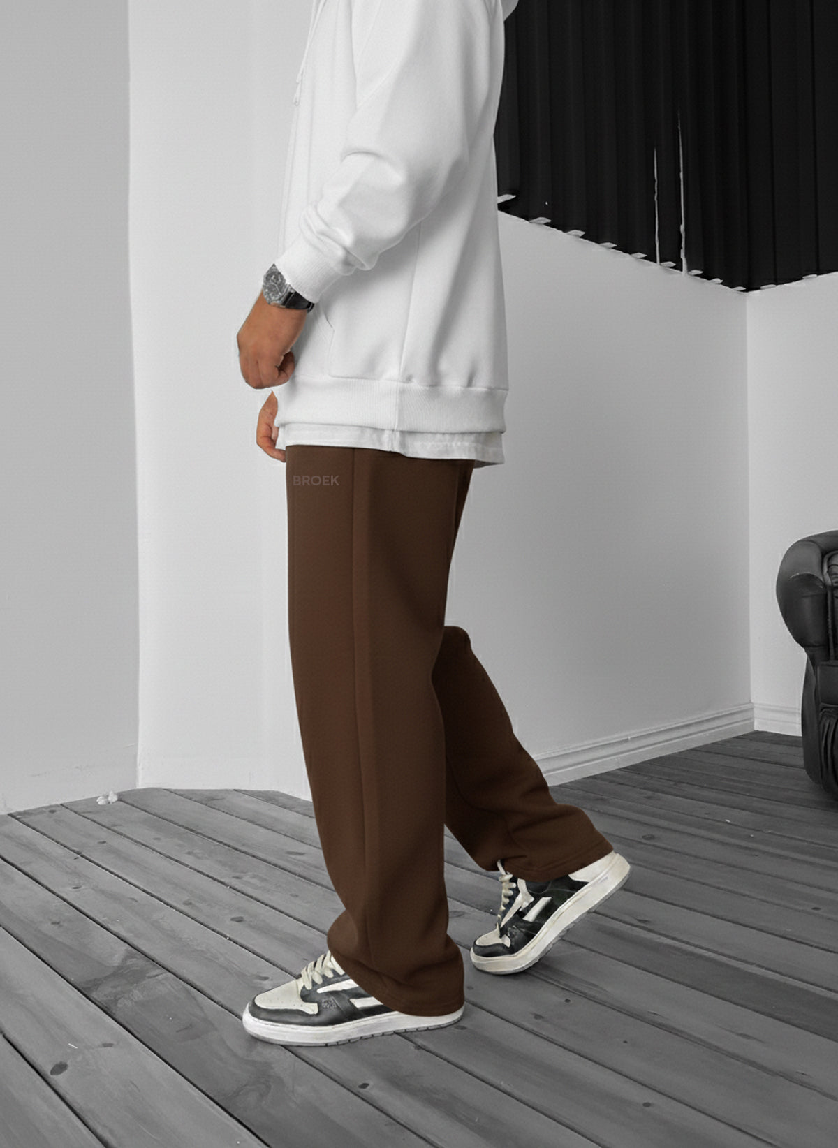 Wide-Leg Fleece Sweatpants - Brown Broek