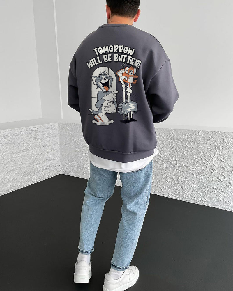 Smoked "tomorrow-will-be-butter" Printed Oversize Sweatshirt