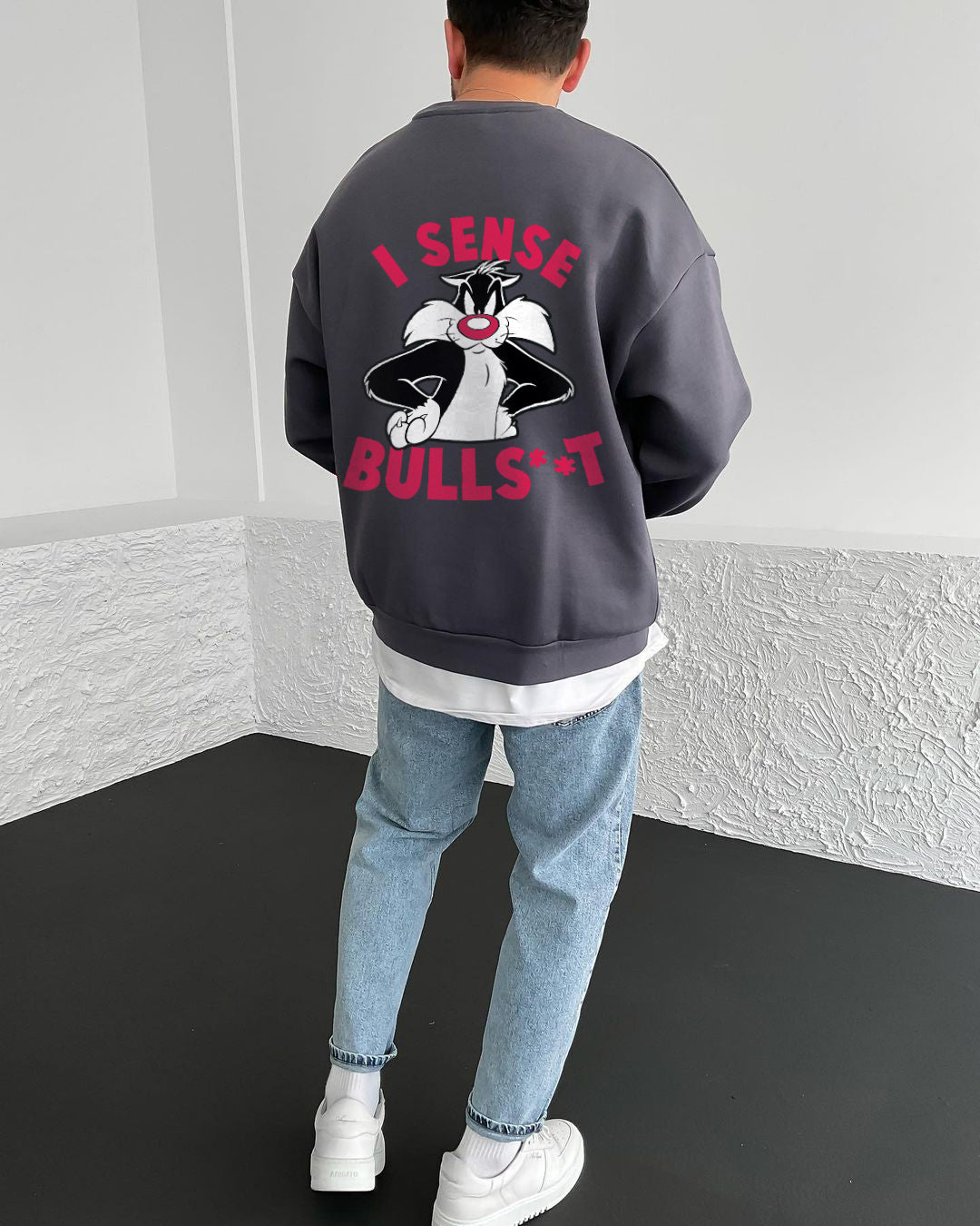 Smoked "i-sense-bullshit" Printed Oversize Sweatshirt