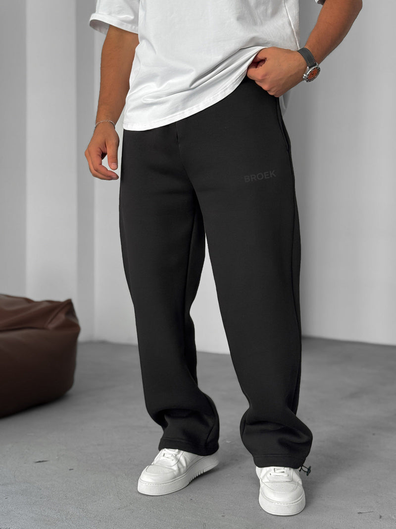 Wide-Leg Fleece Sweatpants - Black