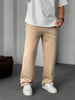 Wide-Leg Fleece Sweatpants - Beige Broek